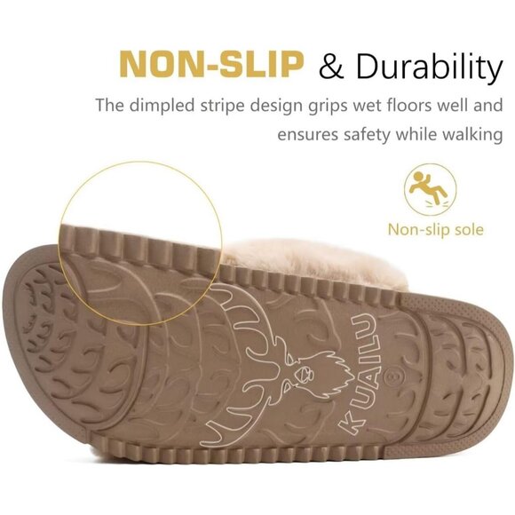 Women's Cream Fuzzy Faux Rabbit Furry Fur Cross Band Arch Open Slippers Shoes - Picture 7 of 8